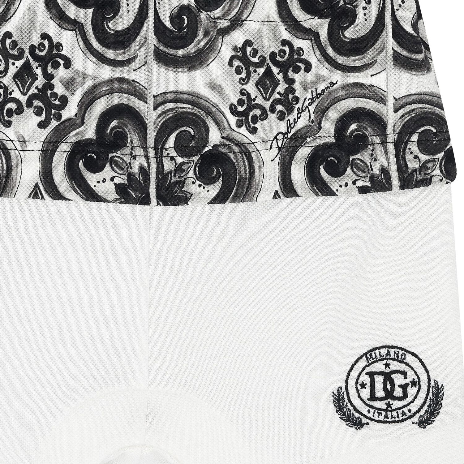 Baby Boys Black & White Majolica Romper, 1, hi-res
