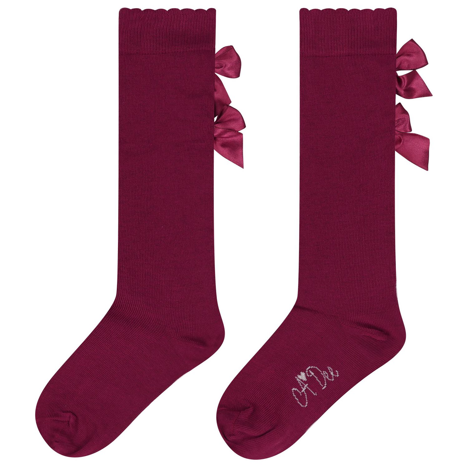 Girls Burgundy Satin Bow Socks, 1, hi-res