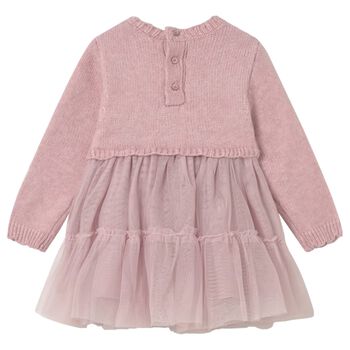Younger Girls Pink Knitted & Tulle Dress