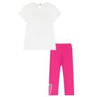 Girls White & Pink Strawberry Leggings Set, 1, hi-res