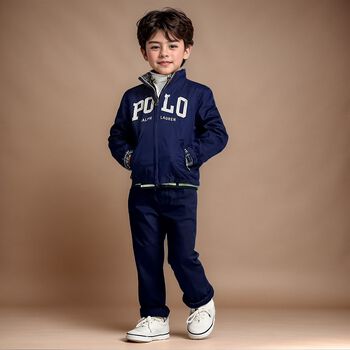 Boys Navy Blue Logo Trousers