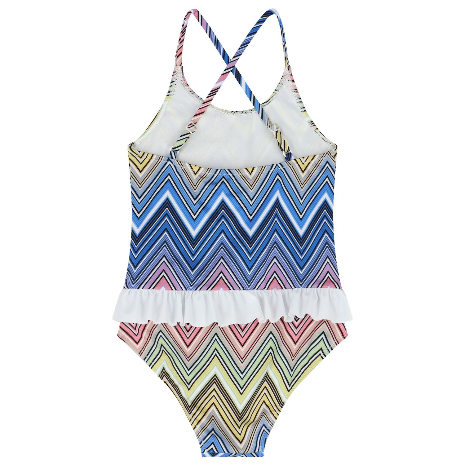 Girls Blue & White Zigzag logo Swimsuit, 1, hi-res