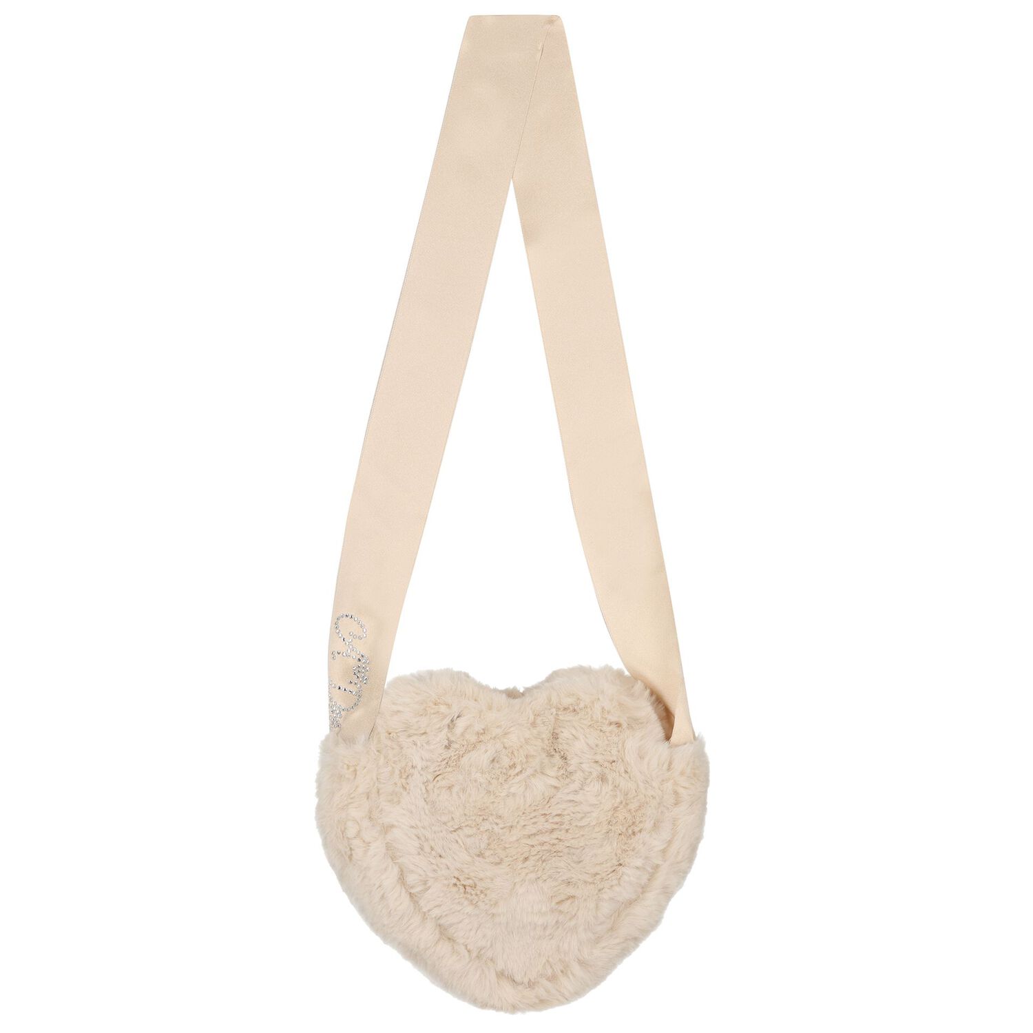 Girls Beige Fur Heart Bag ( 17cm ), 1, hi-res