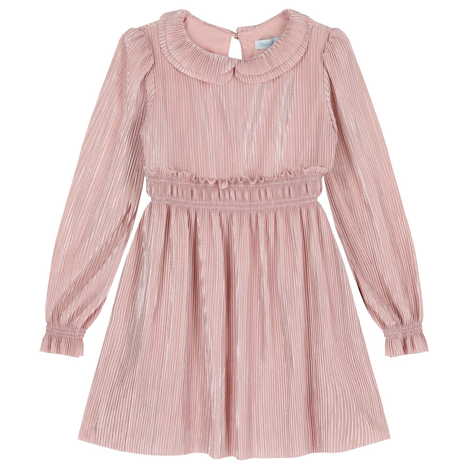 Girls Pink Ruffle Plissé Dress , 2, hi-res