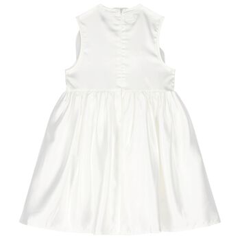 Girls White Rose Satin Dress