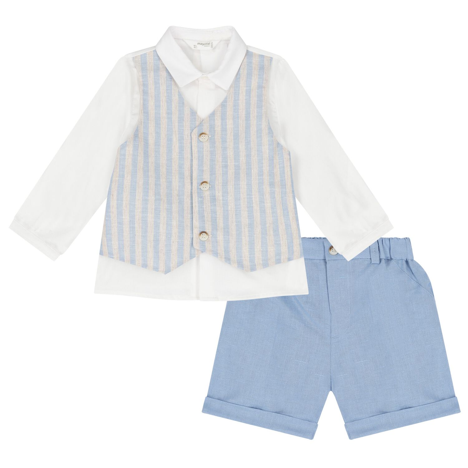 Baby Boys White & Blue Shorts Set, 1, hi-res