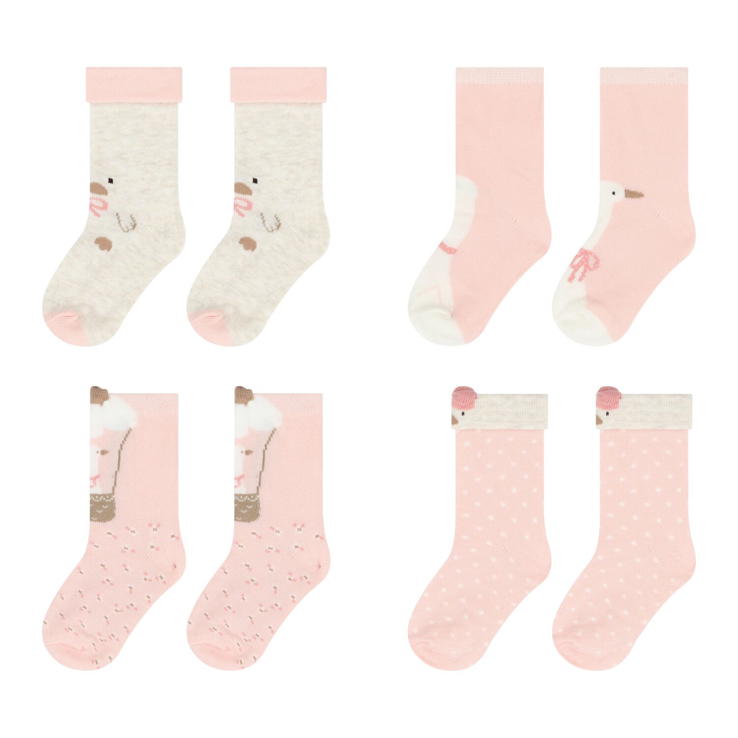 Baby Girls Pink & Ivory Socks ( 4-Pack ), 2, hi-res