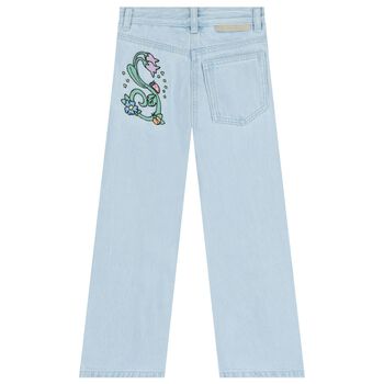 Girls Blue Denim Floral Jeans