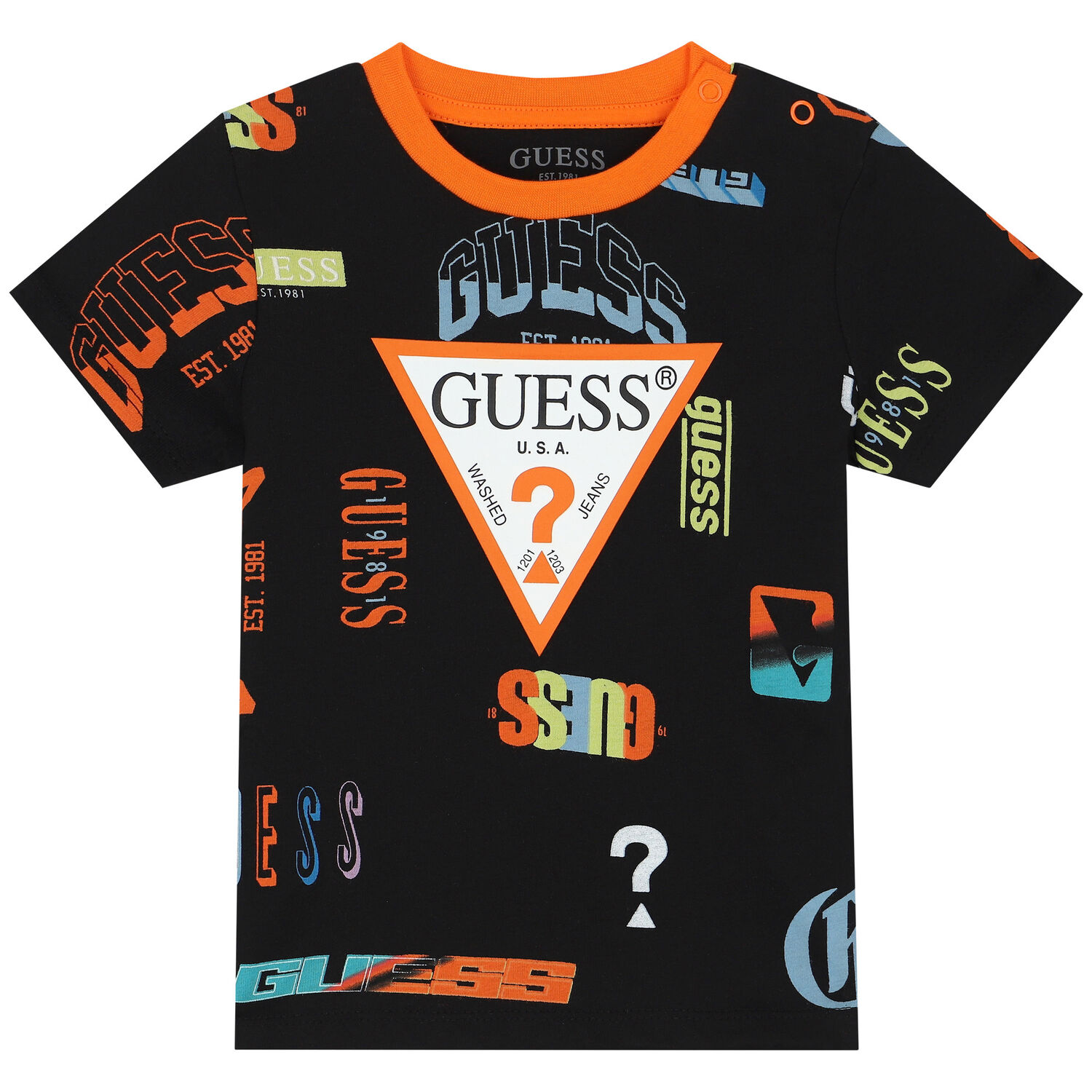 Baby Boys Black & Orange Logo Shorts Set, 1, hi-res