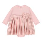 Baby Girls Pink Pleated Bodysuit Dress, 3, hi-res