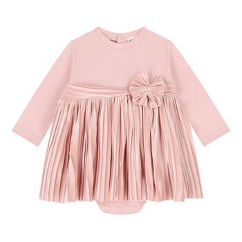 Baby Girls Pink Pleated Bodysuit Dress