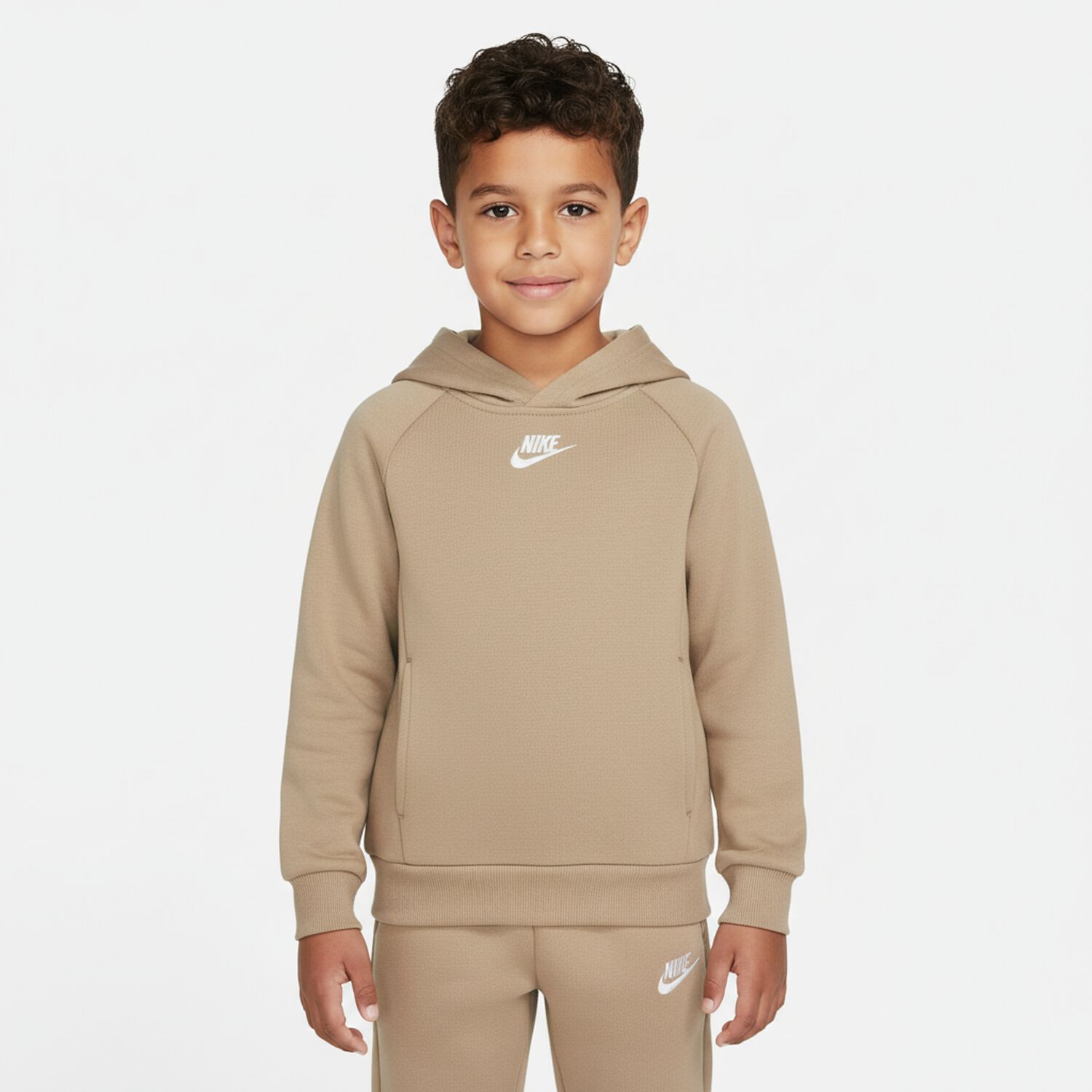 Boys Beige Swoosh Logo Tracksuit, 2, hi-res