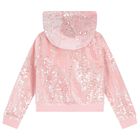 Girls Pink Sequins Hooded Zip Up Top, 1, hi-res