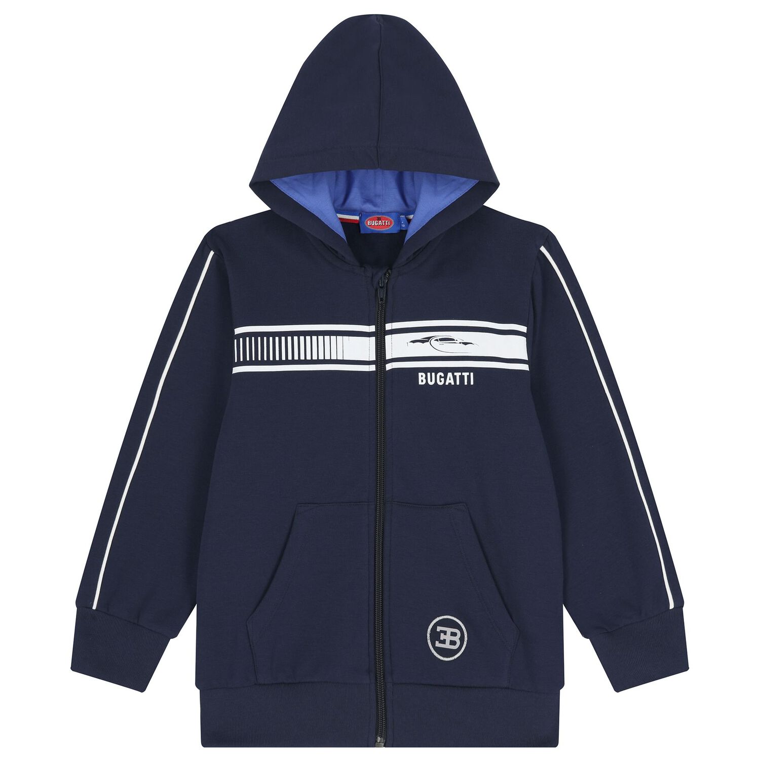 Boys Navy Blue Logo Hooded Zip Up Top, 1, hi-res image number null