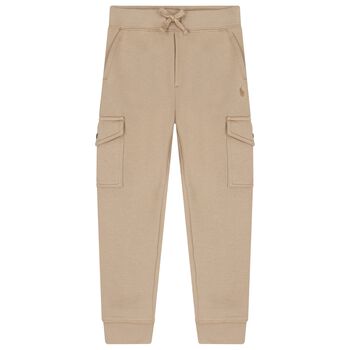 Boys Beige Logo Joggers