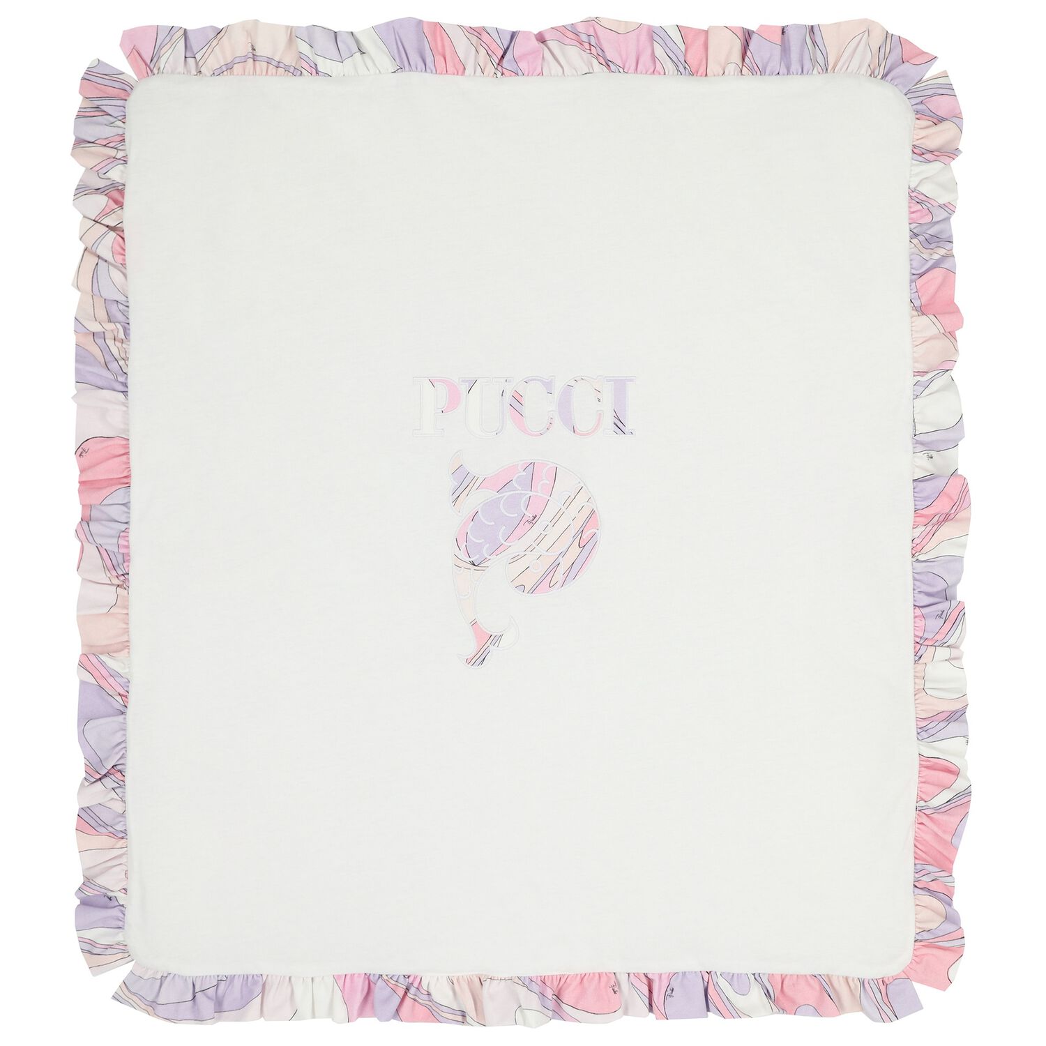 Baby Girls White & Pink Ruffled Iride Blanket, 2, hi-res