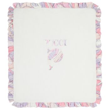 Baby Girls White & Pink Ruffled Iride Blanket