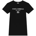 Girls Black Logo T-Shirt Dress, 1, hi-res