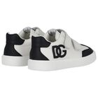 White & Black Logo Trainers, 1, hi-res