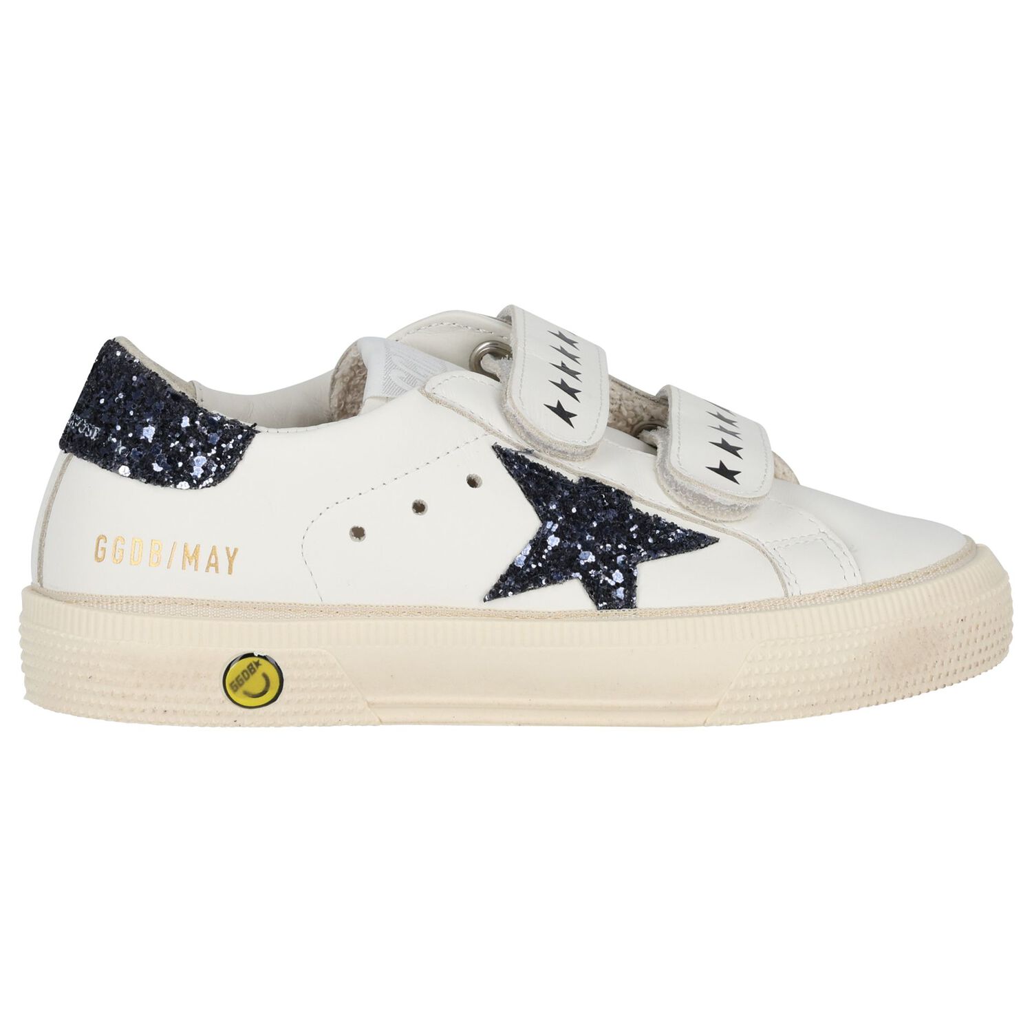 Girls Ivory & Navy Blue Logo Trainers, 1, hi-res