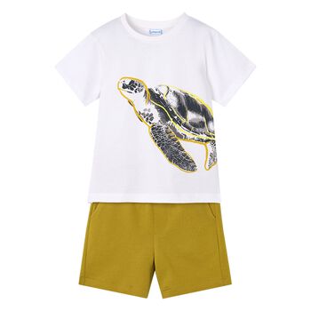 Boys White & Yellow Turtle Shorts Set