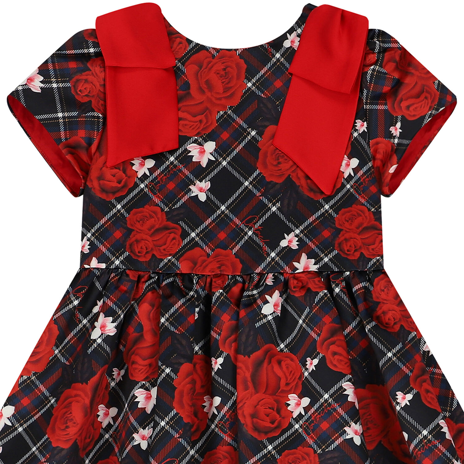 Girls Navy Blue & Red Tartan Dress, 1, hi-res
