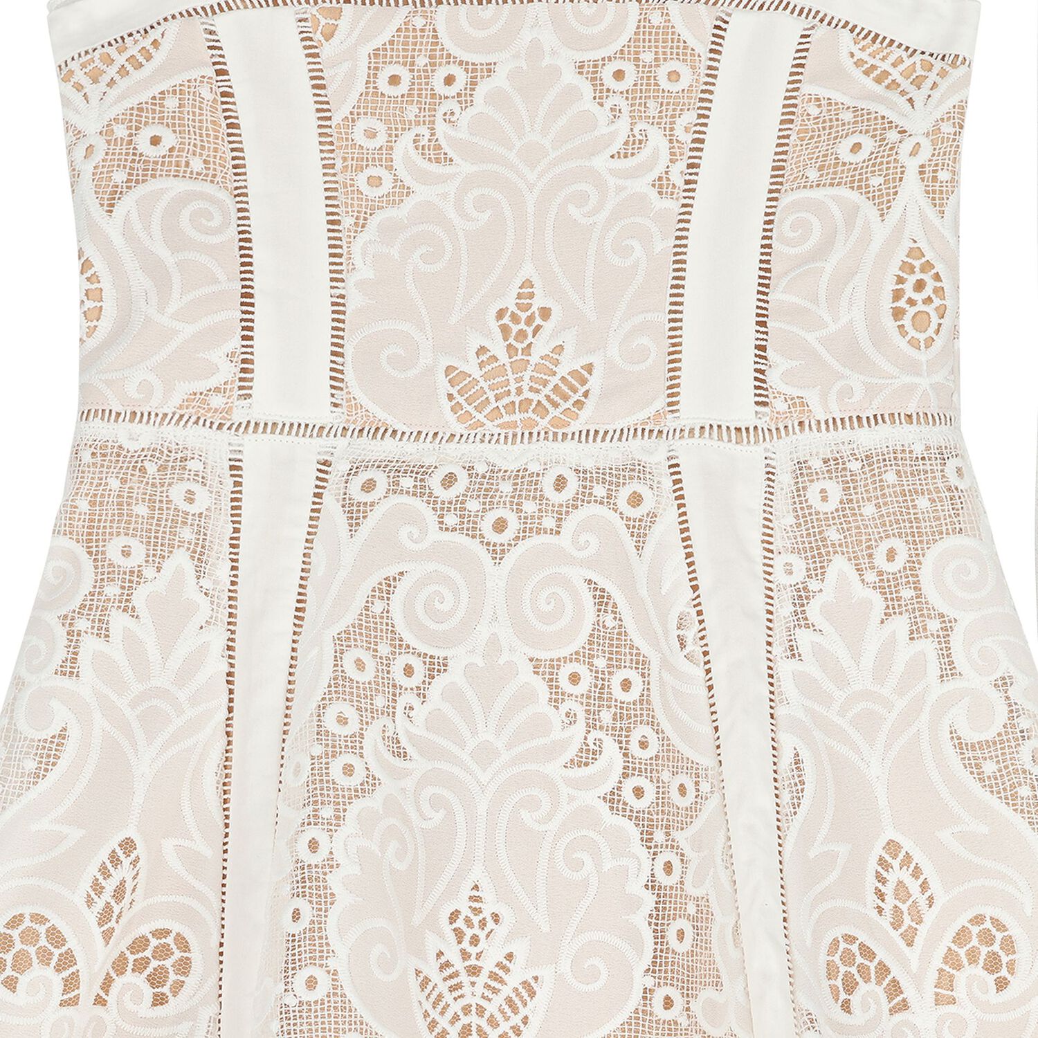 Girls White & Beige Lace Dress, 1, hi-res