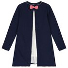 Girls Navy Blue Knit Embellished Dress, 1, hi-res