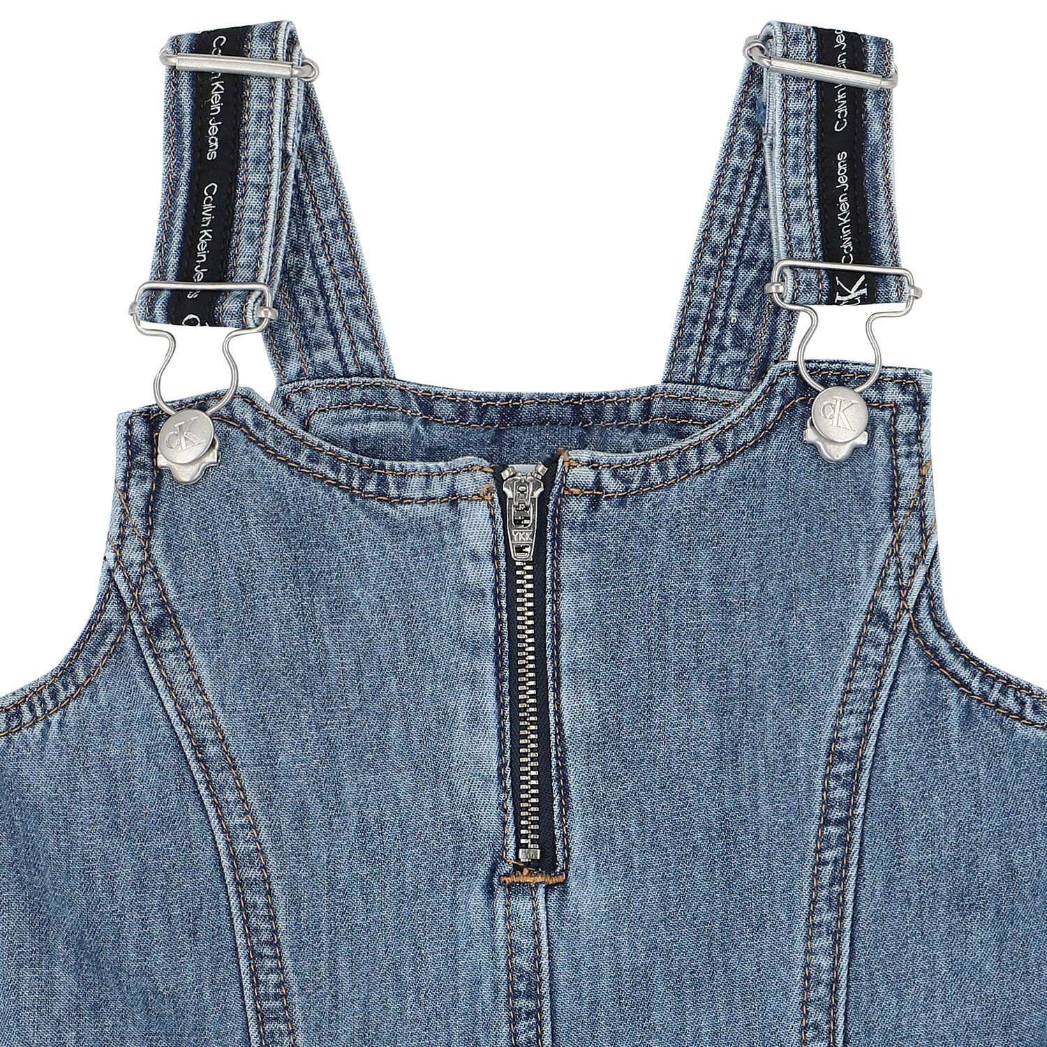 Girls Blue Denim Dungaree Dress, 1, hi-res