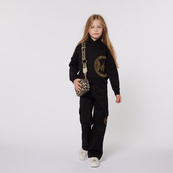 Girls Black & Gold Logo Hooded Top