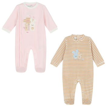 Baby Girls Pink, Beige & Ivory Bunny Babygrow ( 2-Pack )