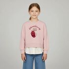 Girls Pink & Ivory Strawberry Sweatshirt, 1, hi-res