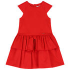 Girls Red Ruffle Bow Dress, 1, hi-res