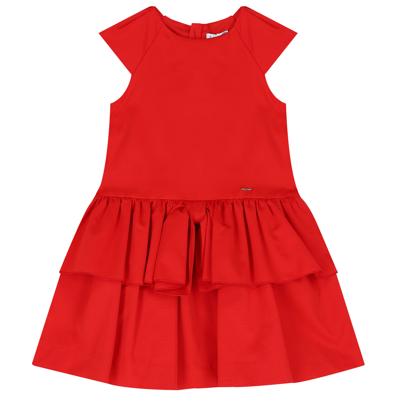 Girls Red Ruffle Bow Dress, 1, hi-res