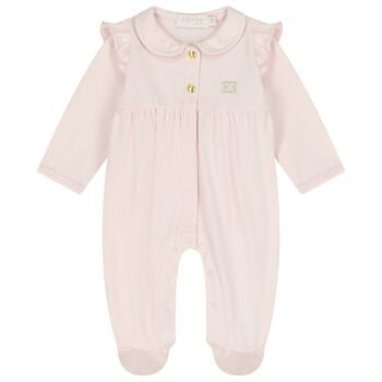 Baby Girls Pink Logo Ruffled Babygrow