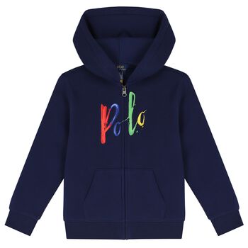 Boys Navy Logo Hooded Zip Up