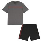 Boys Grey & Black Logo Shorts Set, 4, hi-res