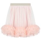 Girls Ivory & Pink Tulle Skirt, 1, hi-res