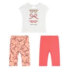 Younger Girls White & Pink Leggings Set, 2, hi-res