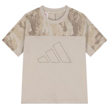 Boys Beige Camouflage Logo T-Shirt