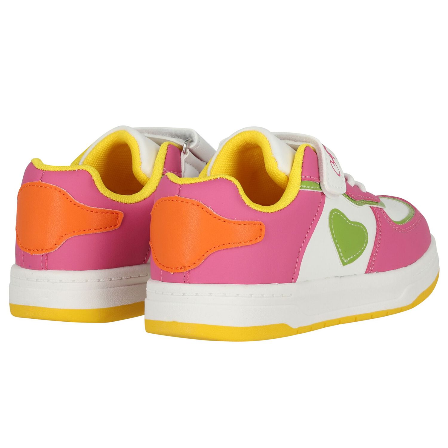 Girls White & Pink Heart Trainers, 2, hi-res