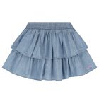 Girls Denim Blue Tiered Skirt, 1, hi-res
