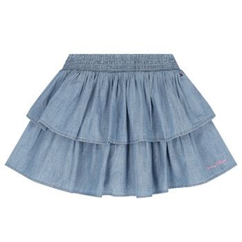 Girls Denim Blue Tiered Skirt