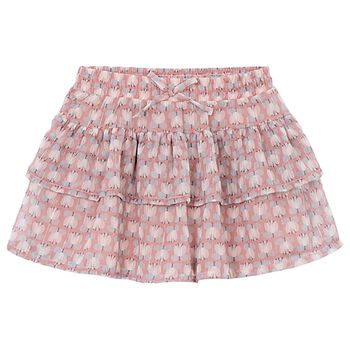 Girls Pink Floral Chiffon Skirt