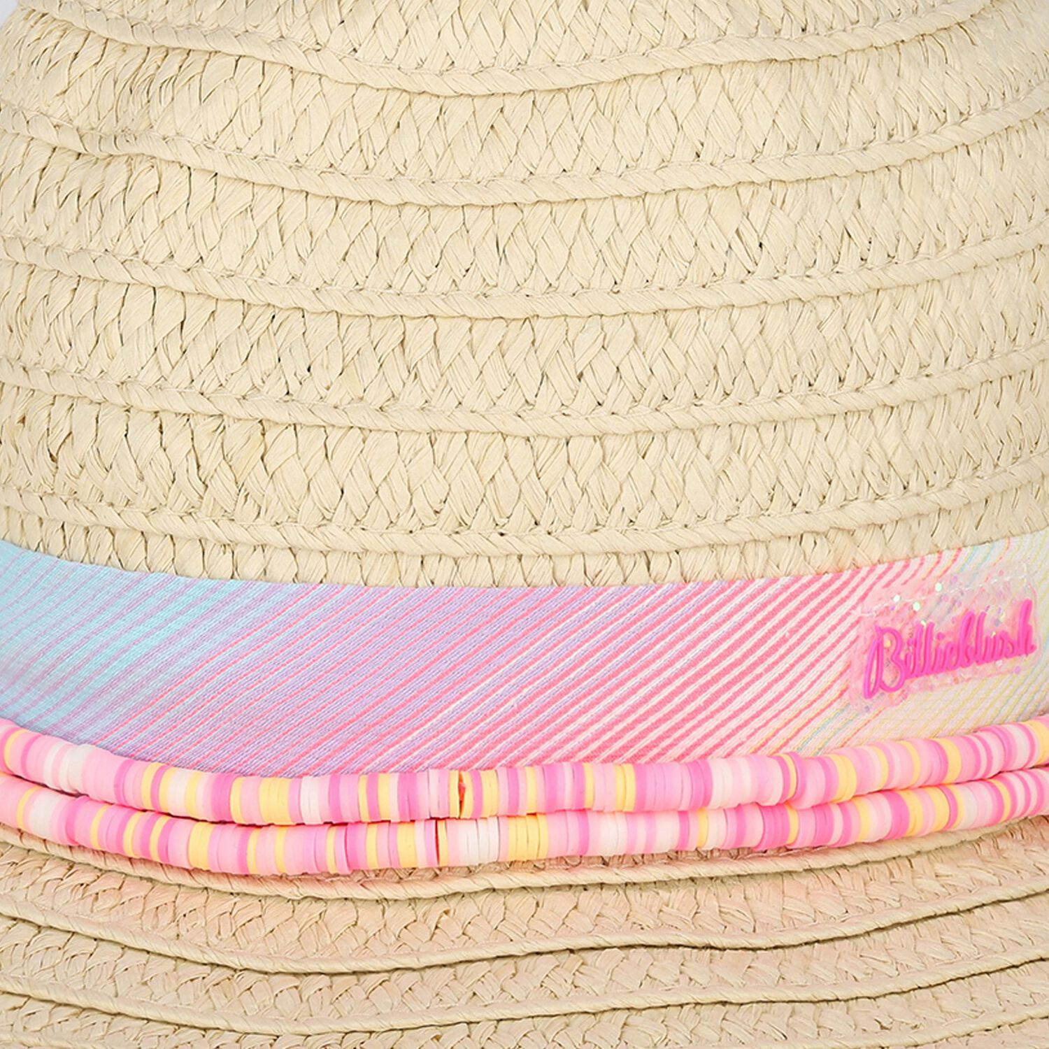 Girls Beige Straw Sun Hat, 1, hi-res