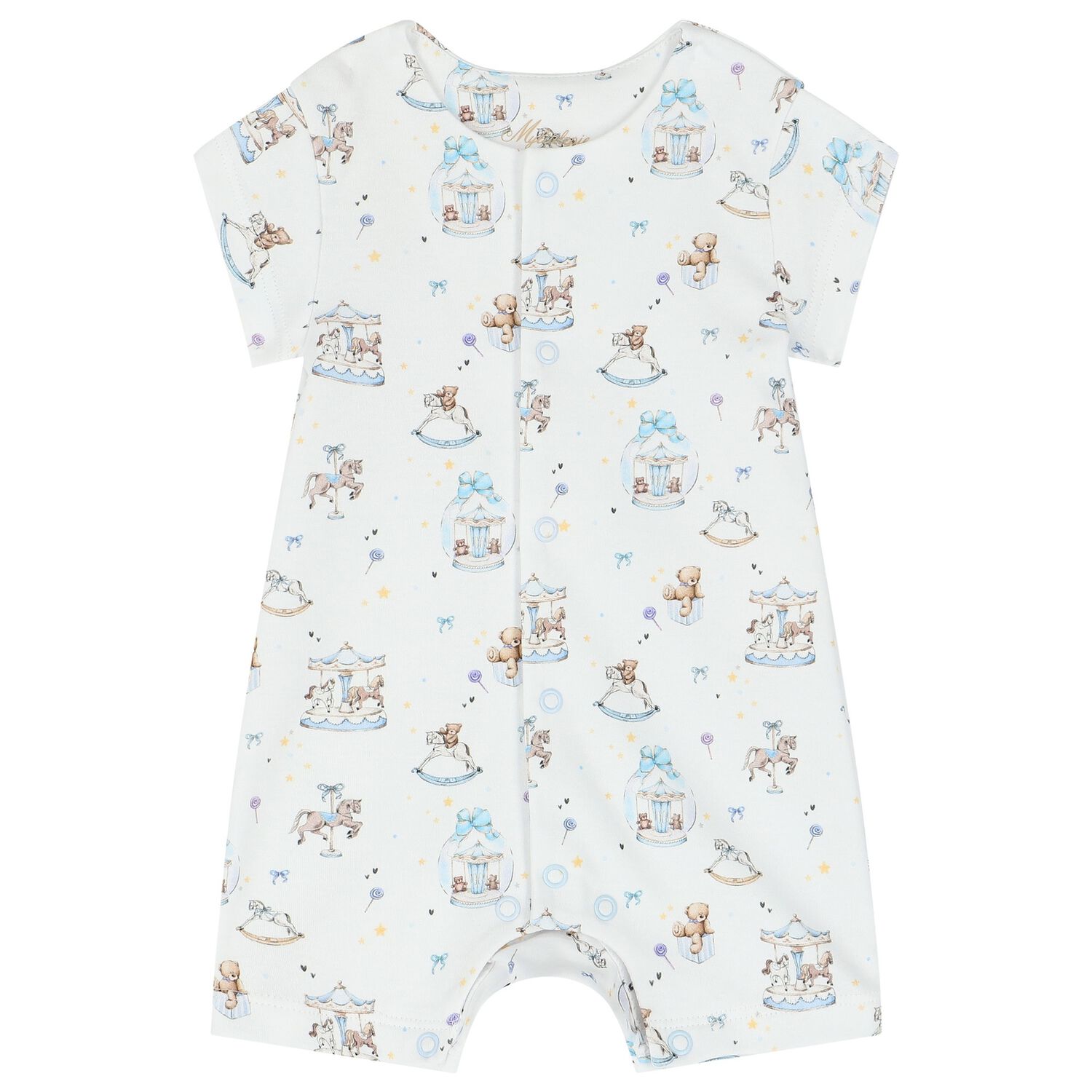 Baby Boys White & Blue Carousel Romper, 1, hi-res