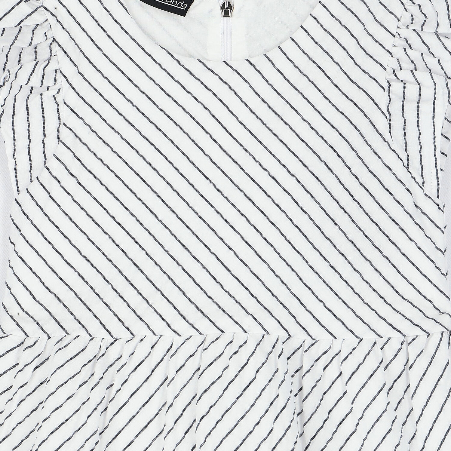 Girls White & Blue Striped Dress, 1, hi-res image number null