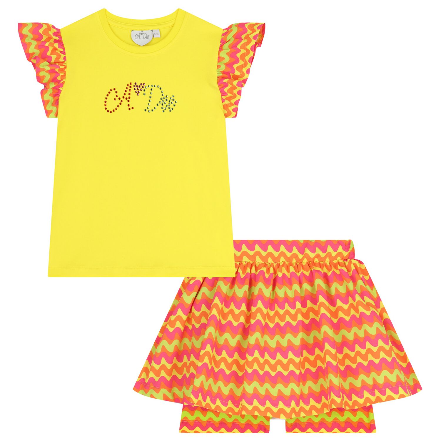 Girls Yellow & Orange Zigzag Skort Set, 1, hi-res