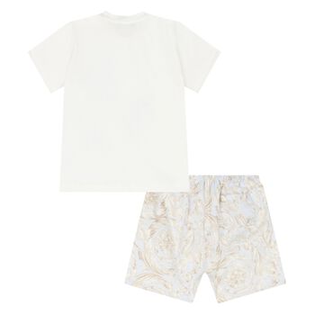 Baby Boys Ivory & Blue Barocco Shorts Set