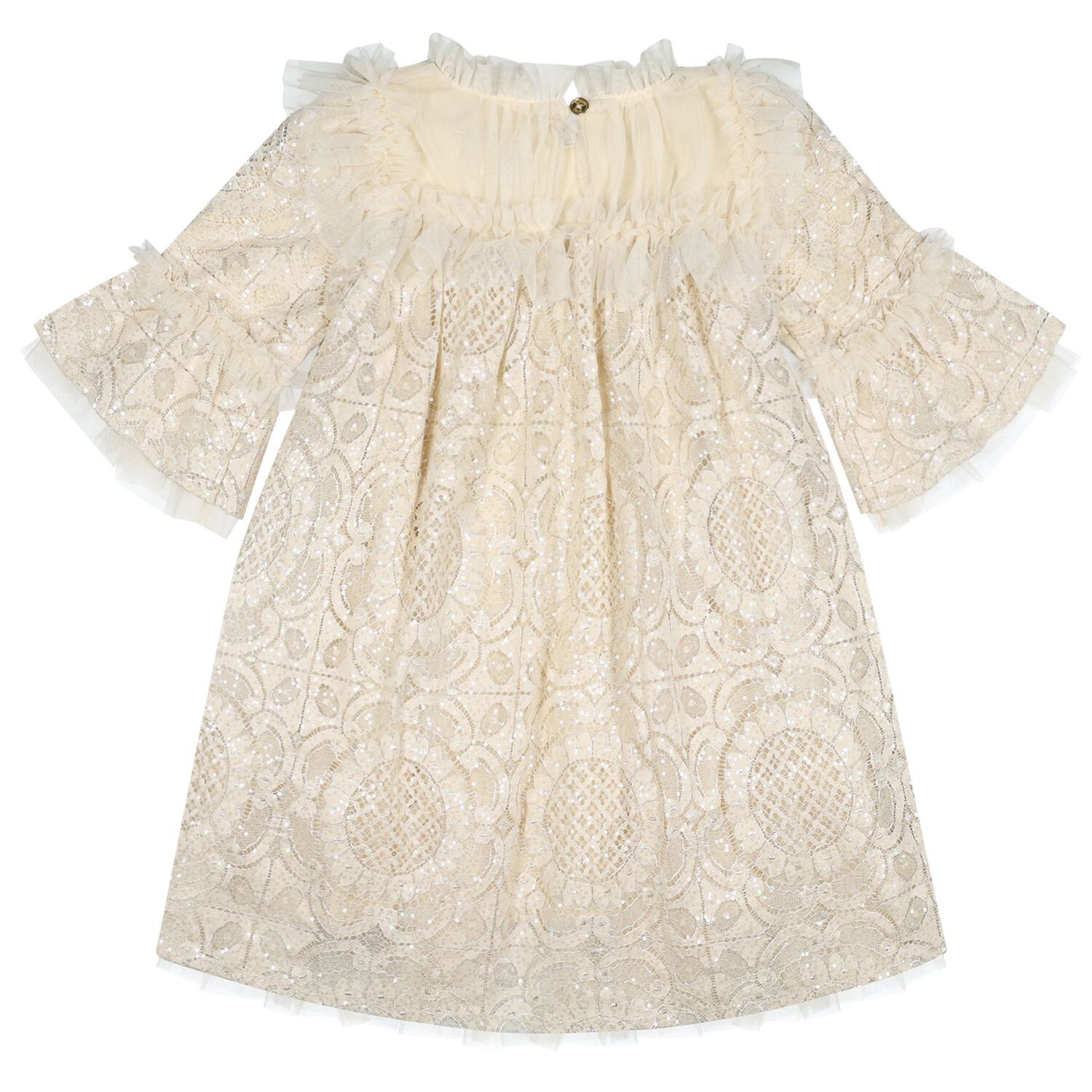 Girls Beige Lace & Sequin Kristi Dress, 1, hi-res